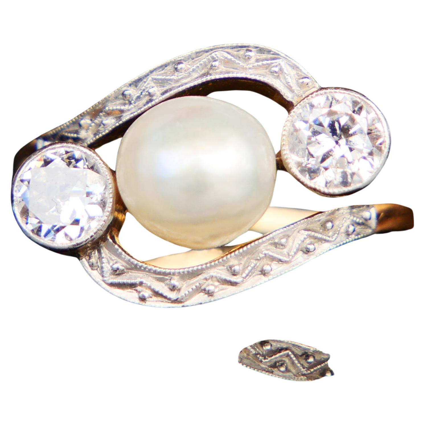 Antiker Art Deco Ring Mabe Perle 1 ctw Diamanten massiv 14K Gold ØUS 6.5/ 4gr im Angebot