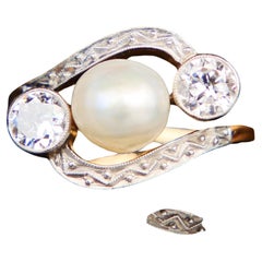 Antiker Art Deco Ring Mabe Perle 1 ctw Diamanten massiv 14K Gold ØUS 6.5/ 4gr