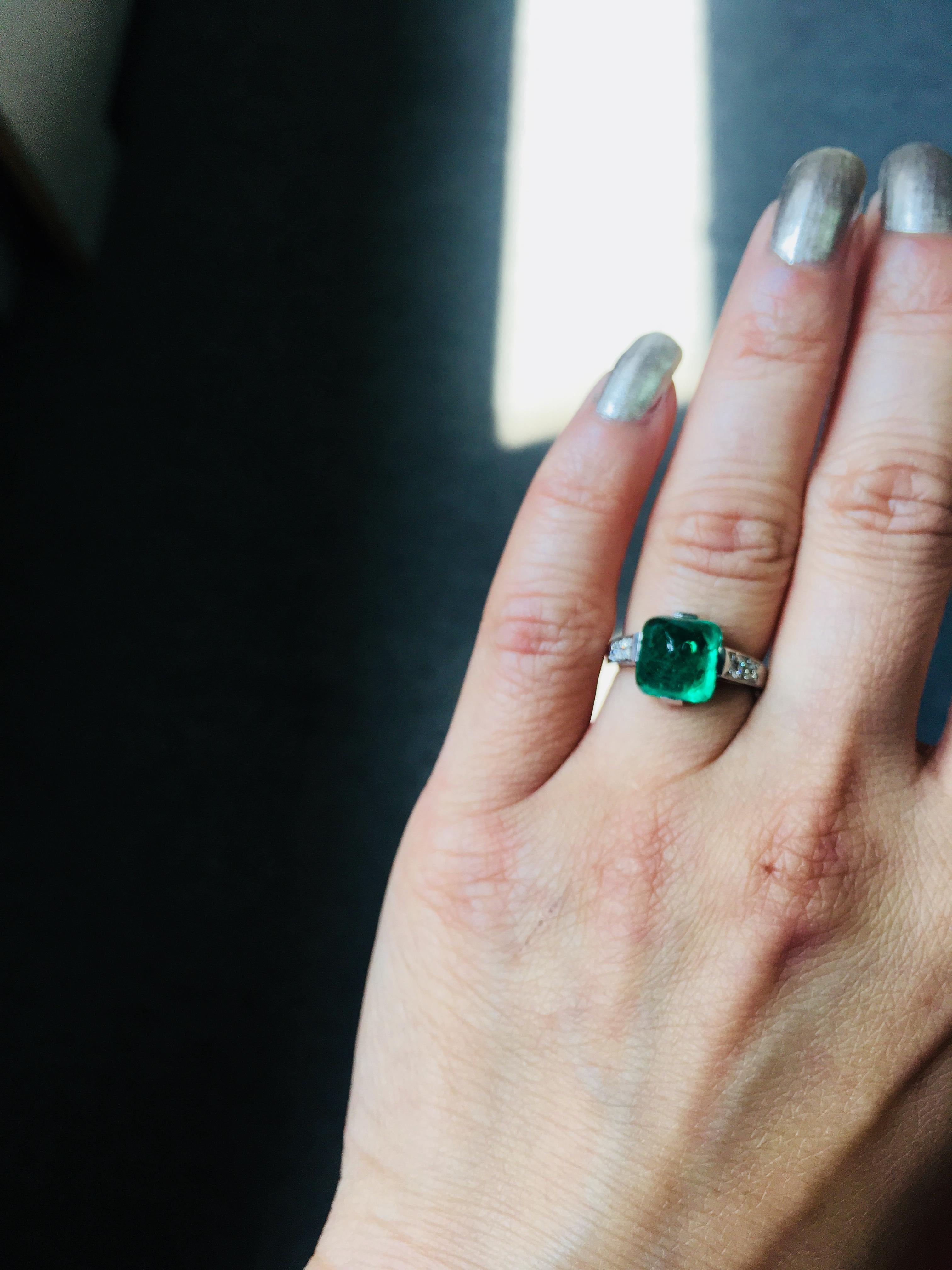 Emerald Cut Antique Art Deco Ring with Columbia No Oil Emerald and Diamonds