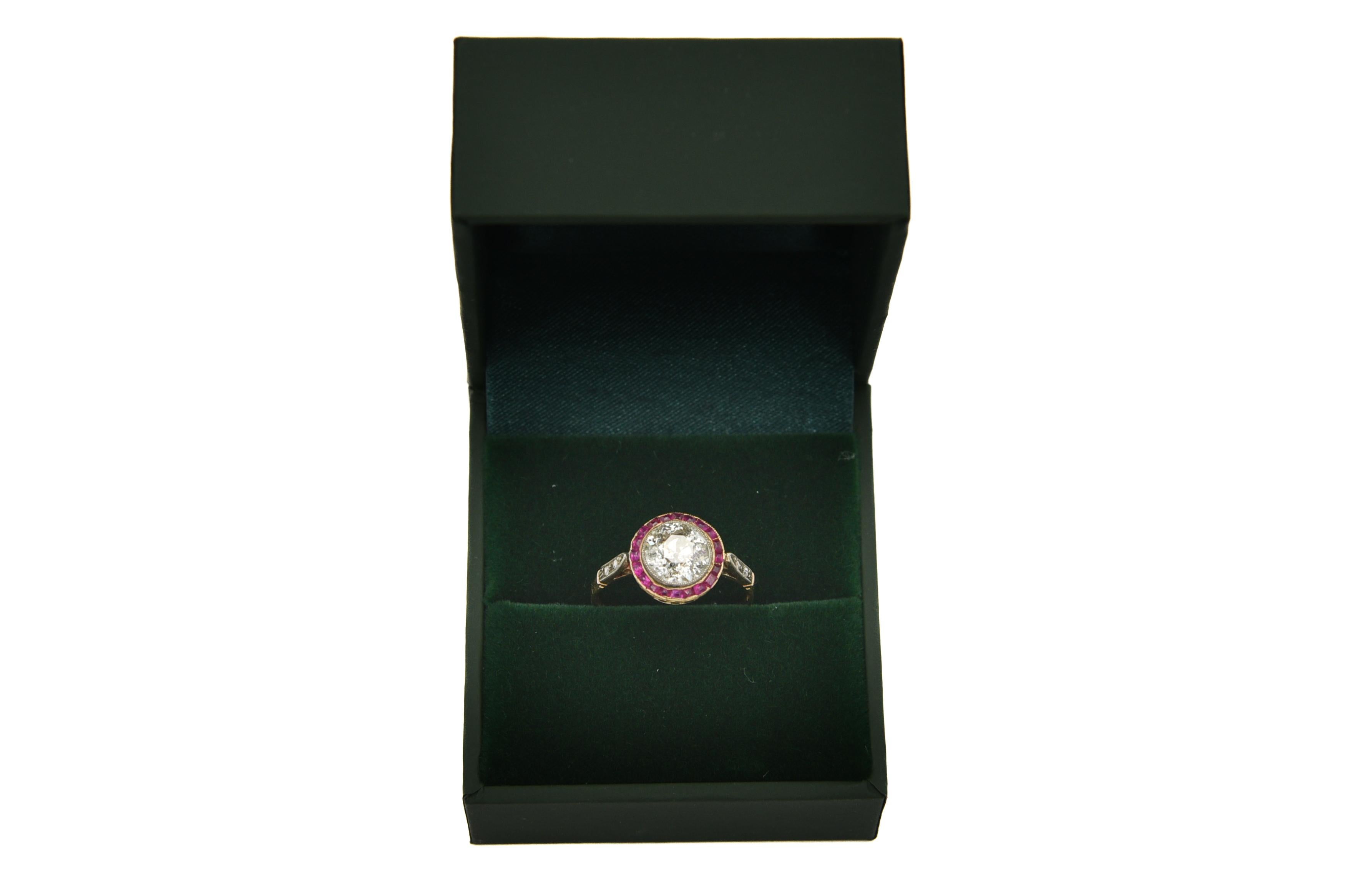 Antique Art Deco ring with rubies and diamond, approx. 1.60 ct For Sale 1