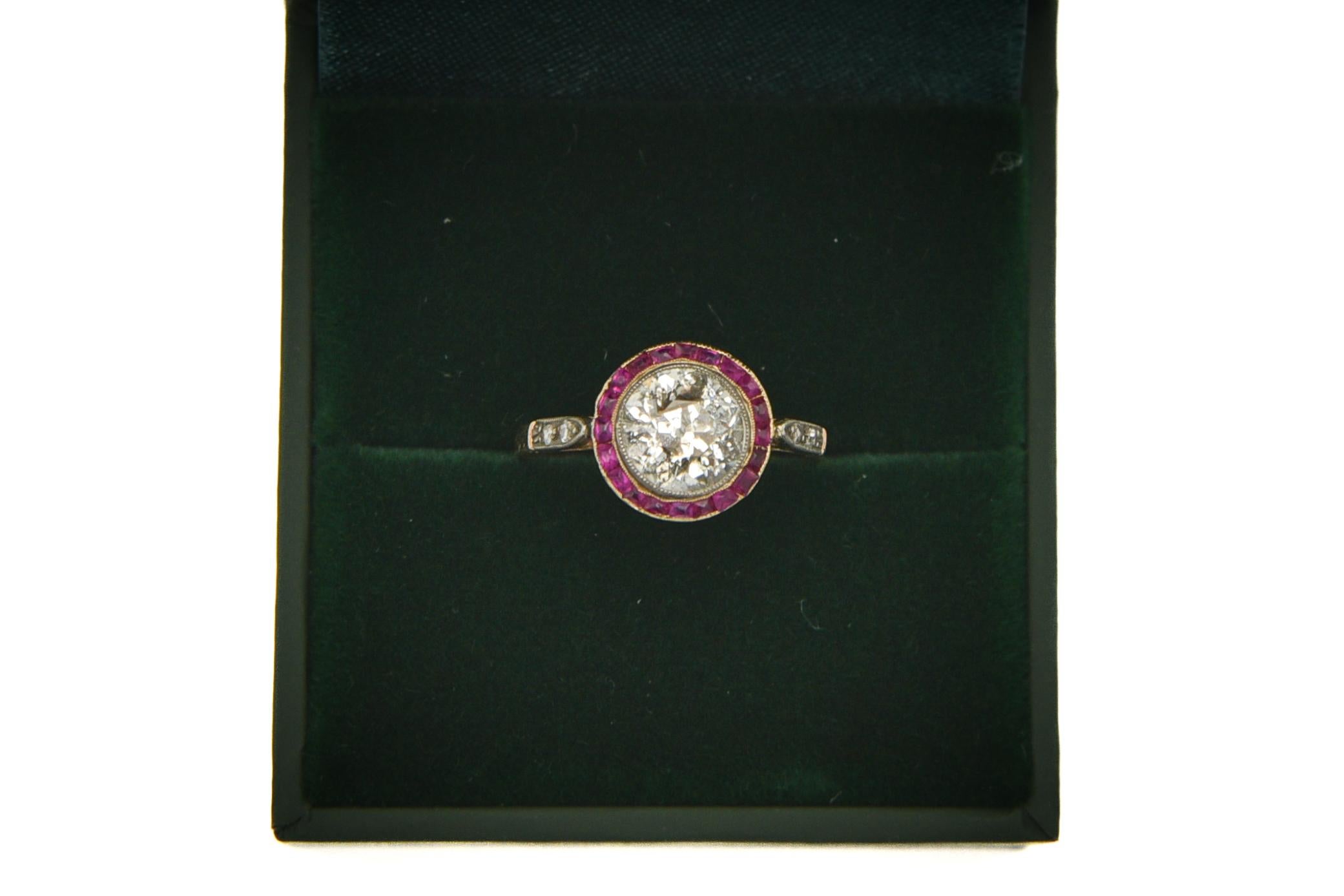 Antique Art Deco ring with rubies and diamond, approx. 1.60 ct For Sale 2