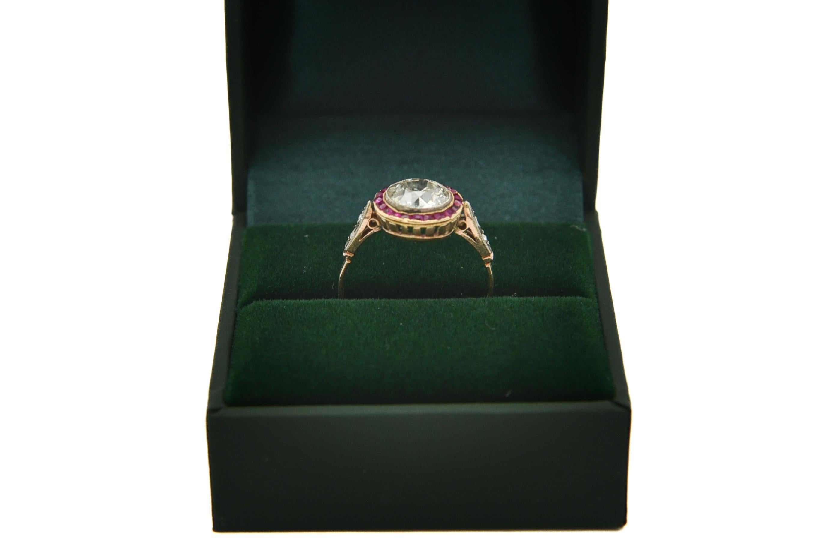 Antique Art Deco ring with rubies and diamond, approx. 1.60 ct For Sale 3