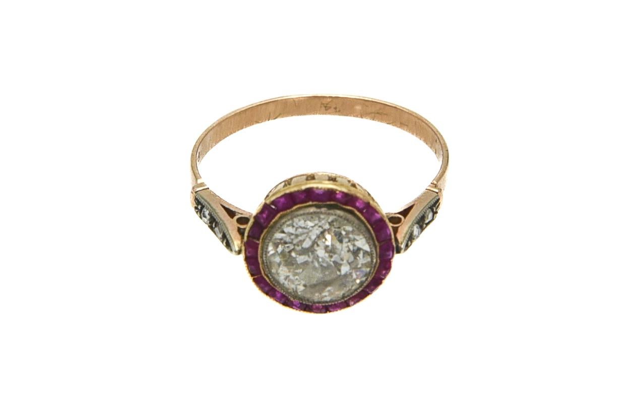Antiker Art-Déco-Ring mit Rubinen und Diamanten, ca. 1,60 ct 3