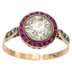Antiker Art-Déco-Ring mit Rubinen und Diamanten, ca. 1,60 ct