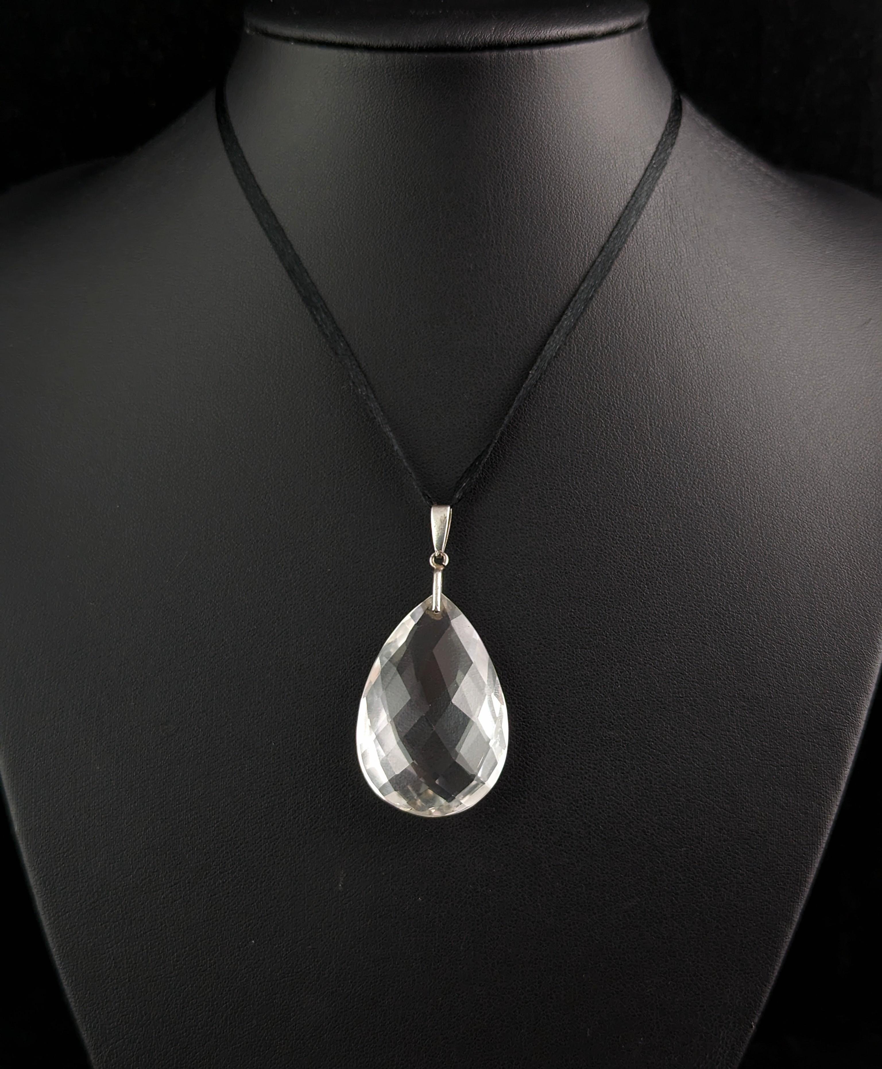 Antiker Art-Déco-Briolett-Anhänger aus Bergkristall, Sterlingsilber 2