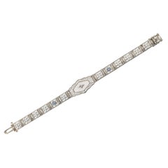 Antique Art Deco Rock Crystal Filigree Diamond 14k White Gold Bracelet