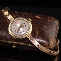 Antique Art Deco Rolex 15K Rose Gold Old European Diamond Bezel Watch