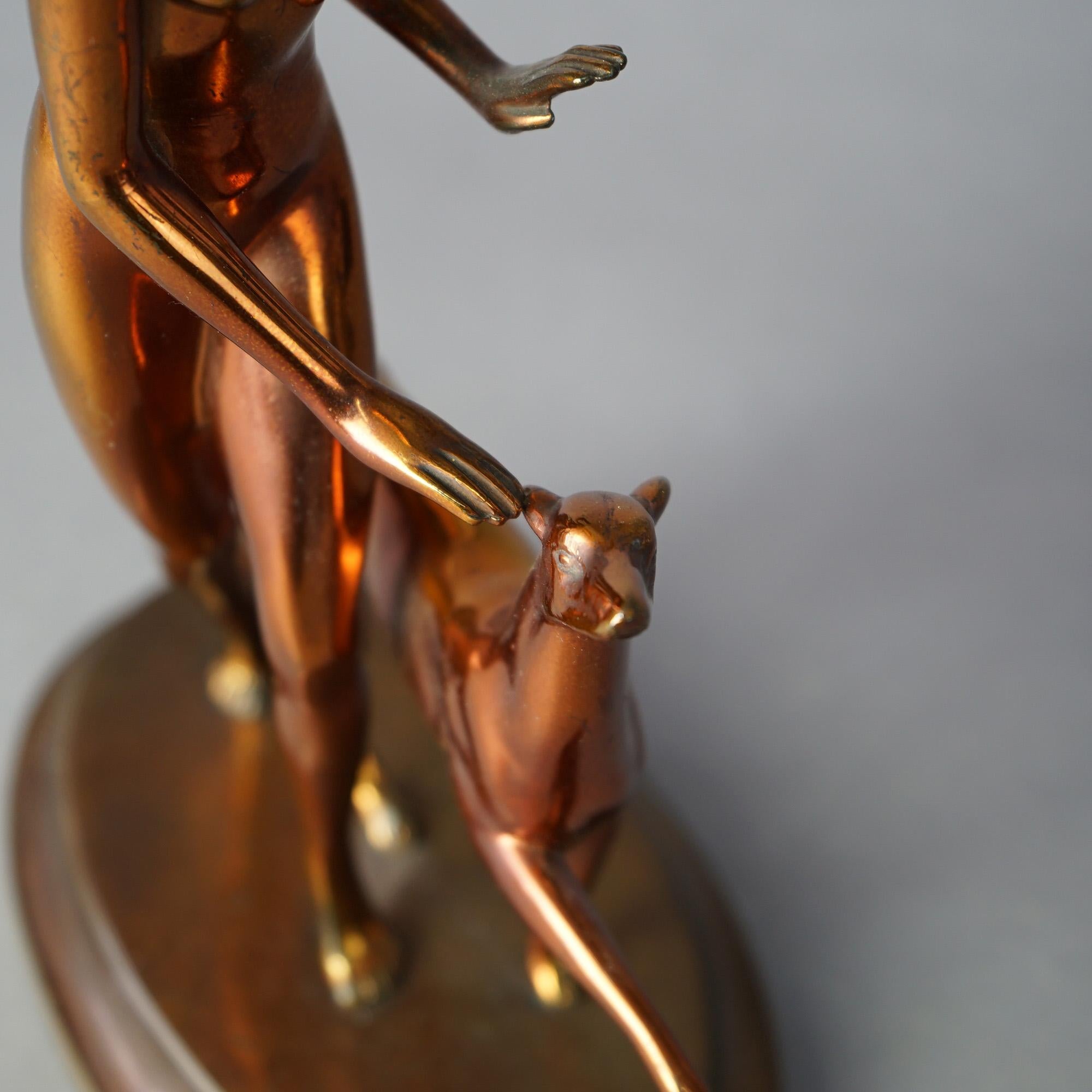 Antique Art Deco Ronson Georgian Gold Metal Nude Figure & Whippet, circa 1920 1