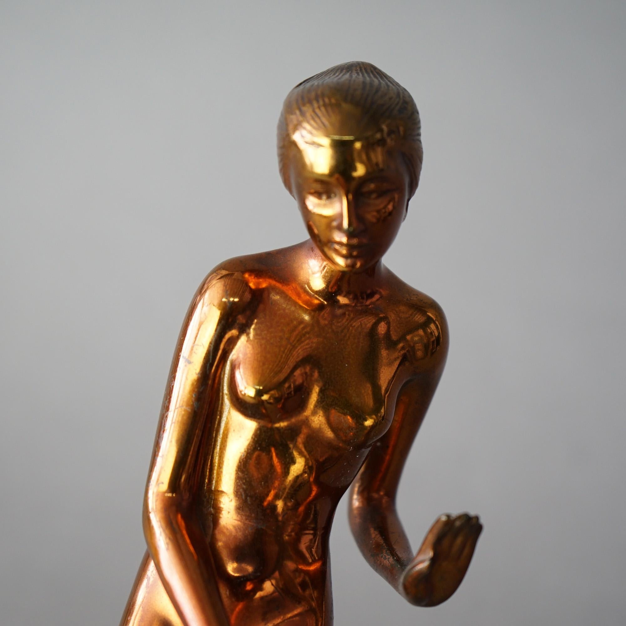 Antique Art Deco Ronson Georgian Gold Metal Nude Figure & Whippet, circa 1920 2