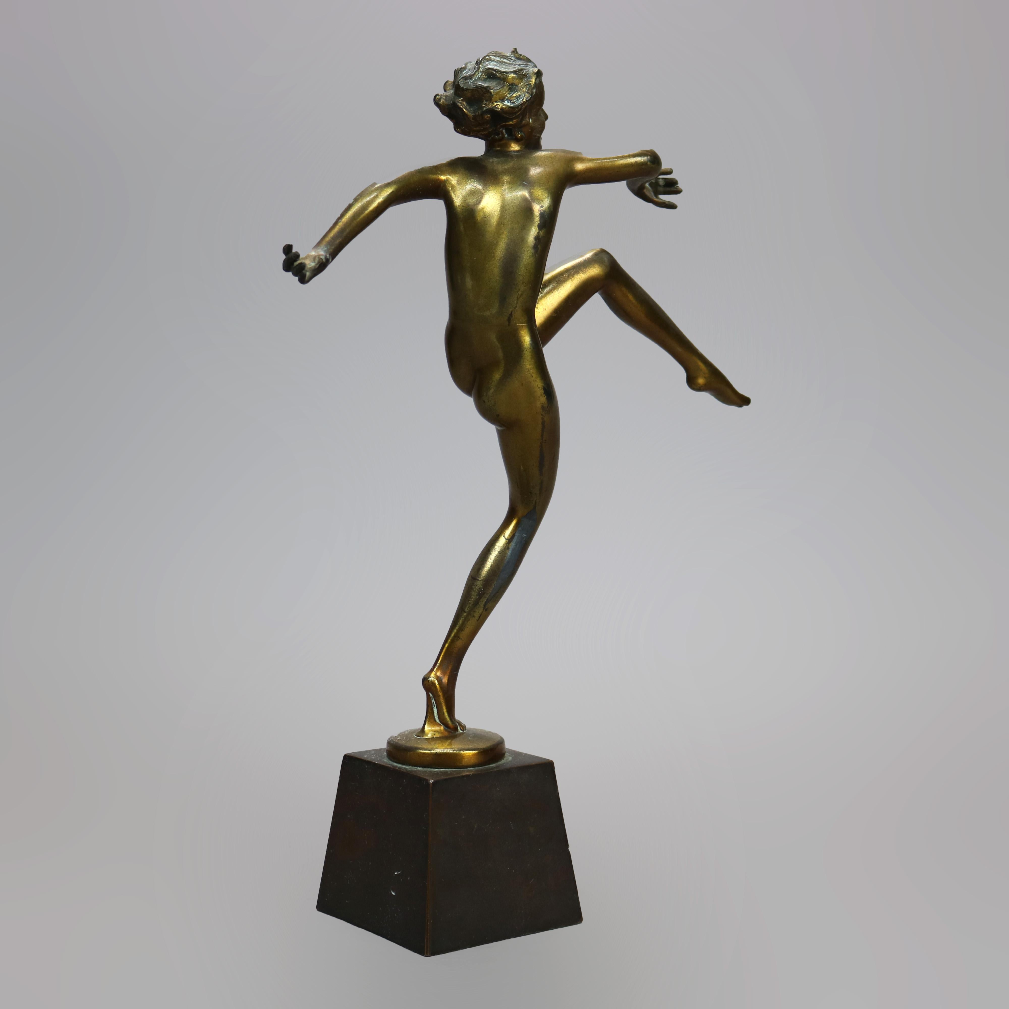 Antique Art Deco Ronson Metal Dancing Nude Figure, Gold Finish, c1920 5