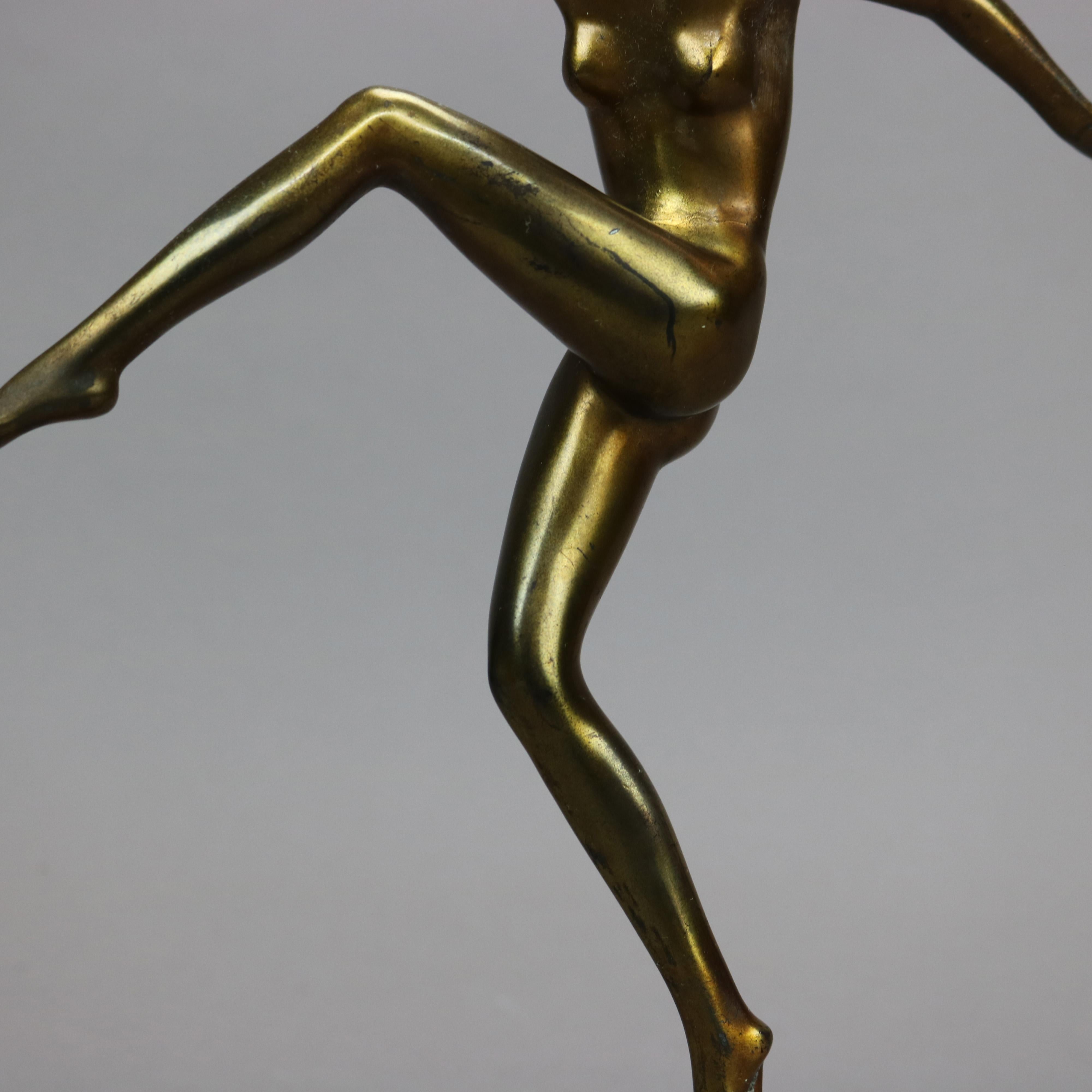 Antique Art Deco Ronson Metal Dancing Nude Figure, Gold Finish, c1920 6