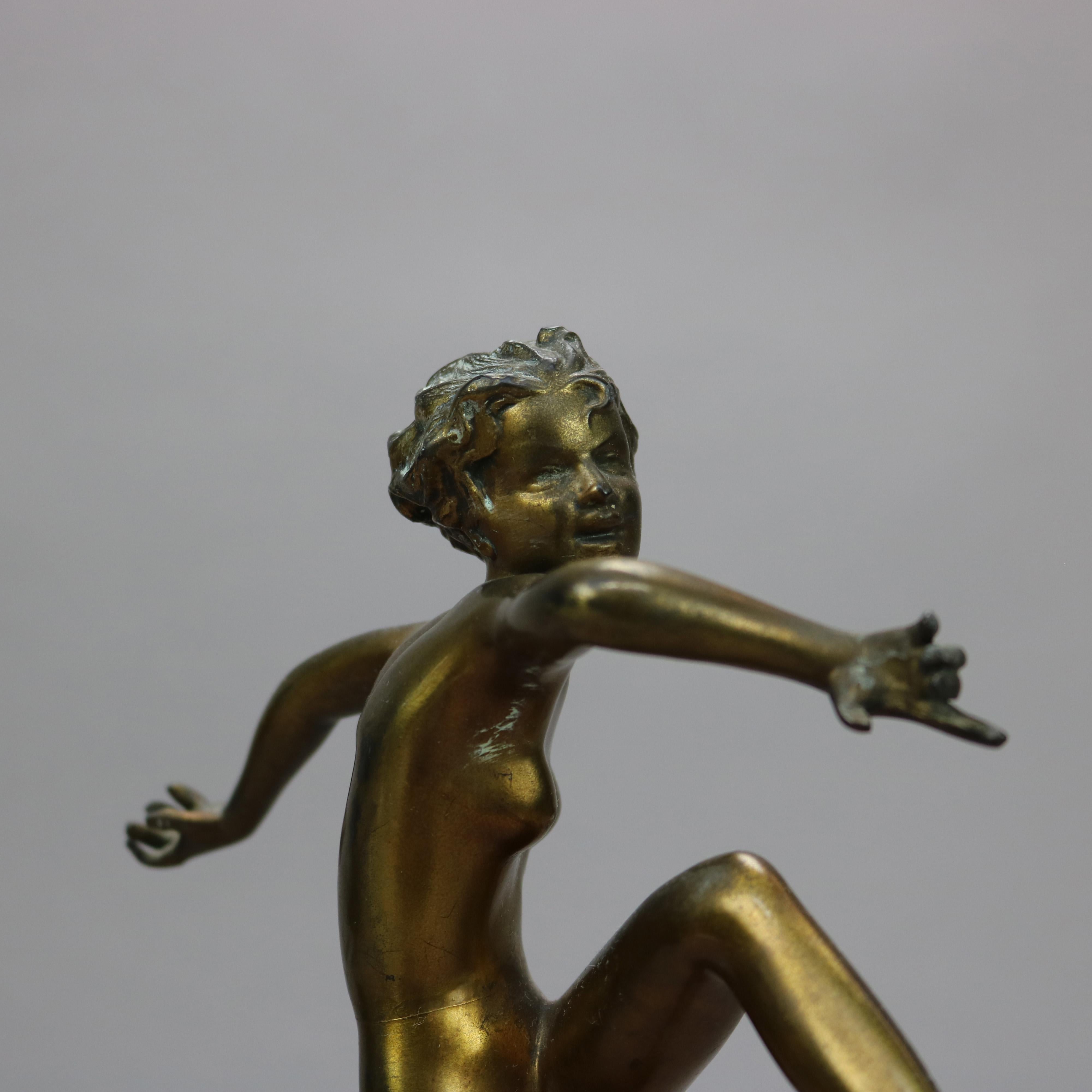 Antique Art Deco Ronson Metal Dancing Nude Figure, Gold Finish, c1920 2