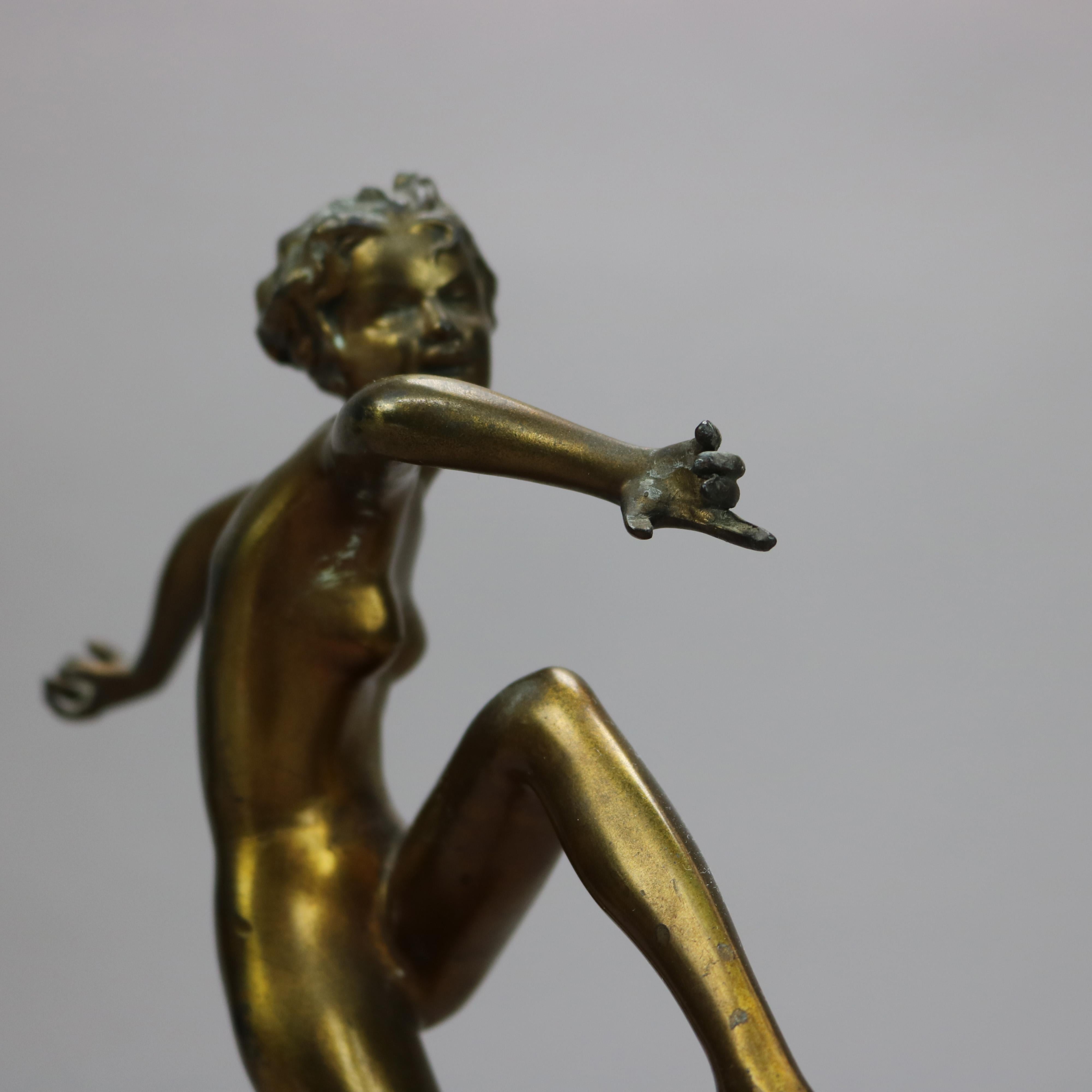 Antique Art Deco Ronson Metal Dancing Nude Figure, Gold Finish, c1920 3
