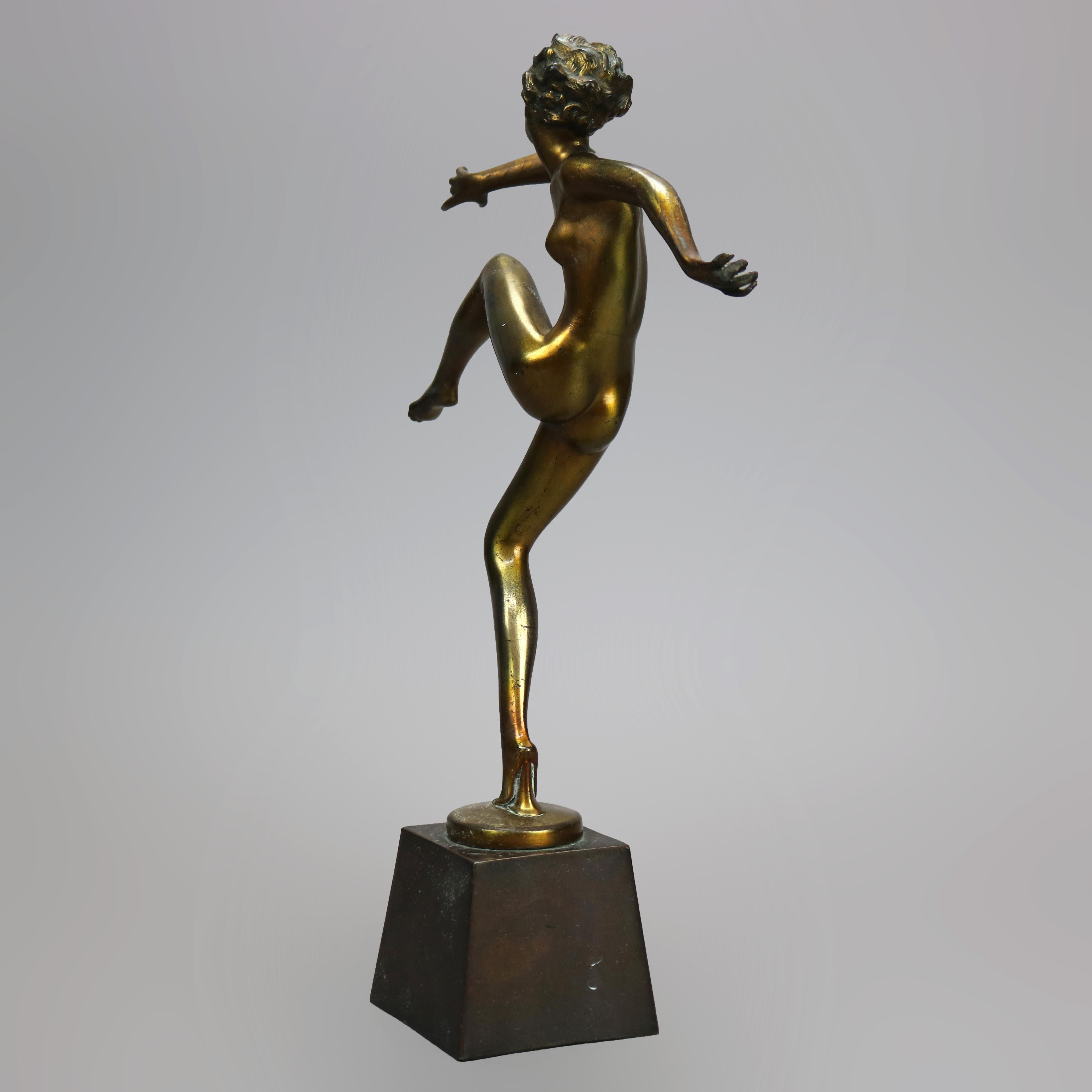 Antique Art Deco Ronson Metal Dancing Nude Figure, Gold Finish, c1920 4