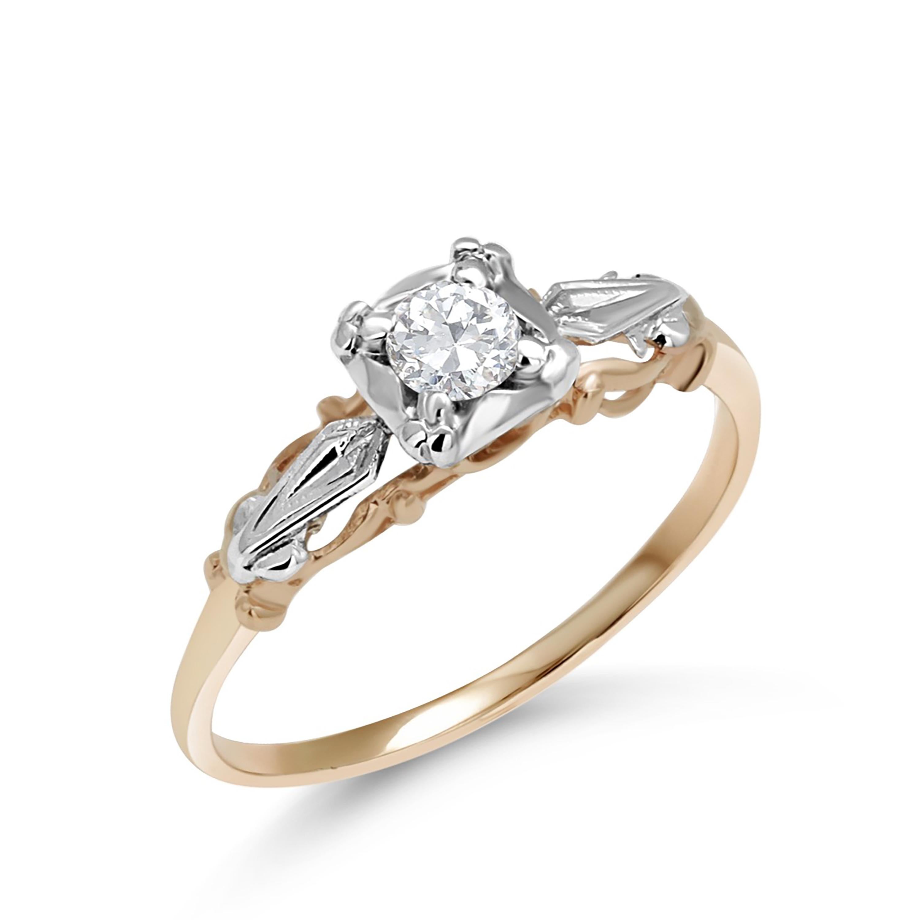 Women's Antique Art Deco Diamond 0.15 carat White Rose Gold Filigree Ring Size 6 For Sale
