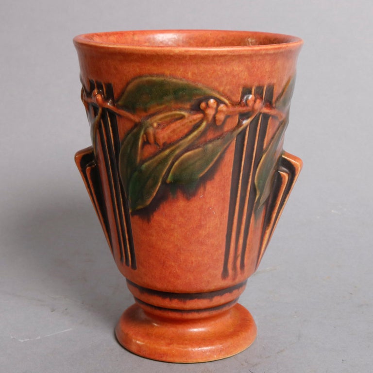 Antique Art Deco Roseville Laurel Art Pottery Double Handle Vase, circa