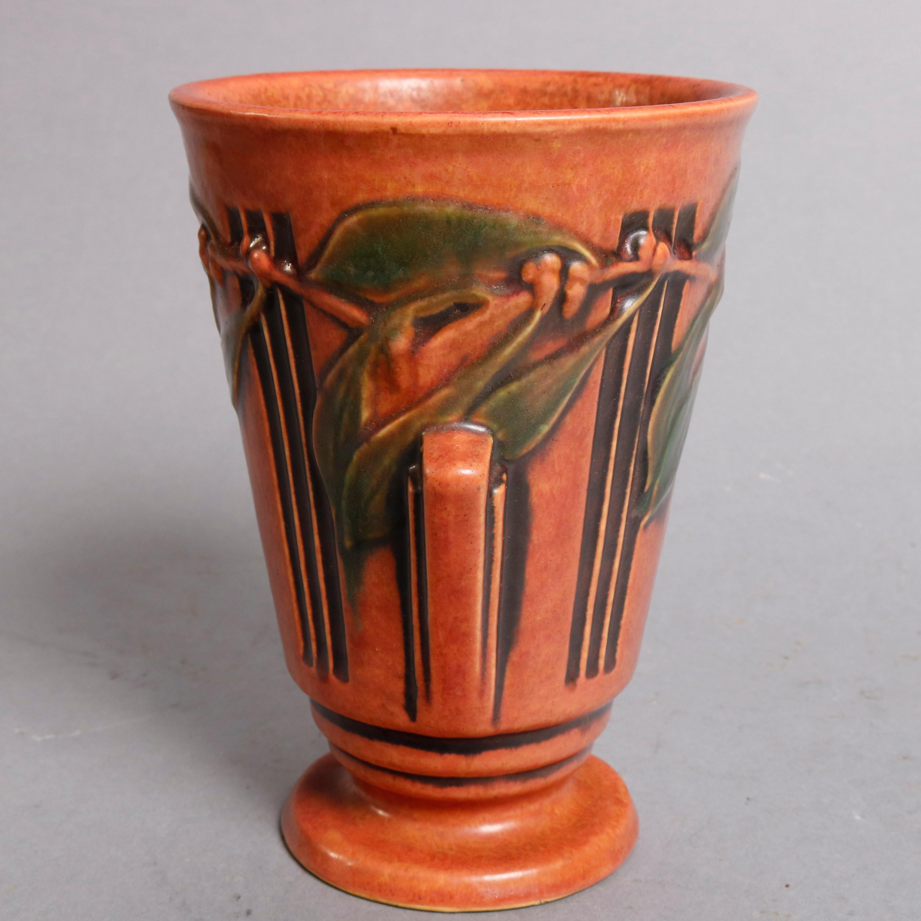 Glazed Antique Art Deco Roseville Laurel Art Pottery Double Handle Vase, circa 1930