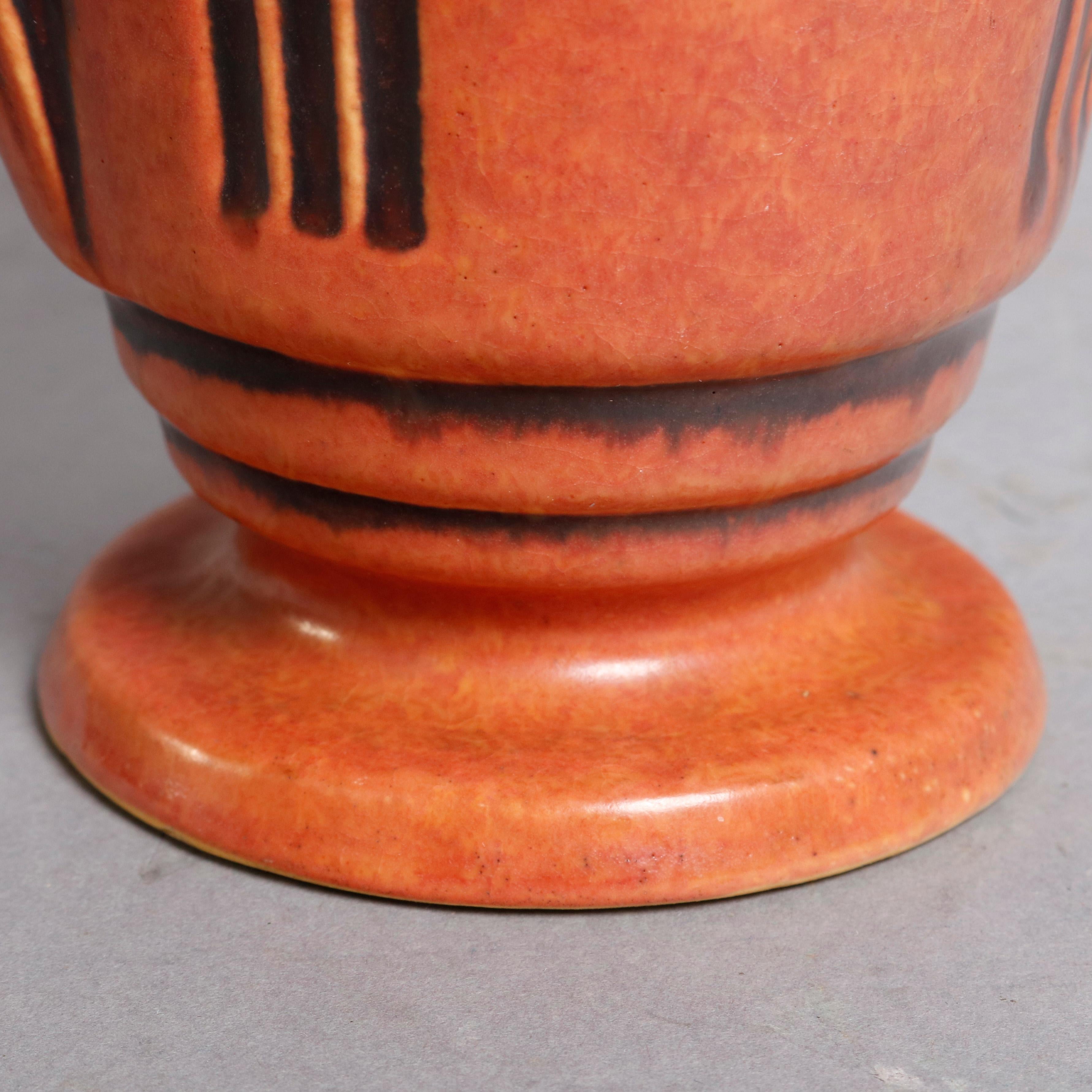 20th Century Antique Art Deco Roseville Laurel Art Pottery Double Handle Vase, circa 1930