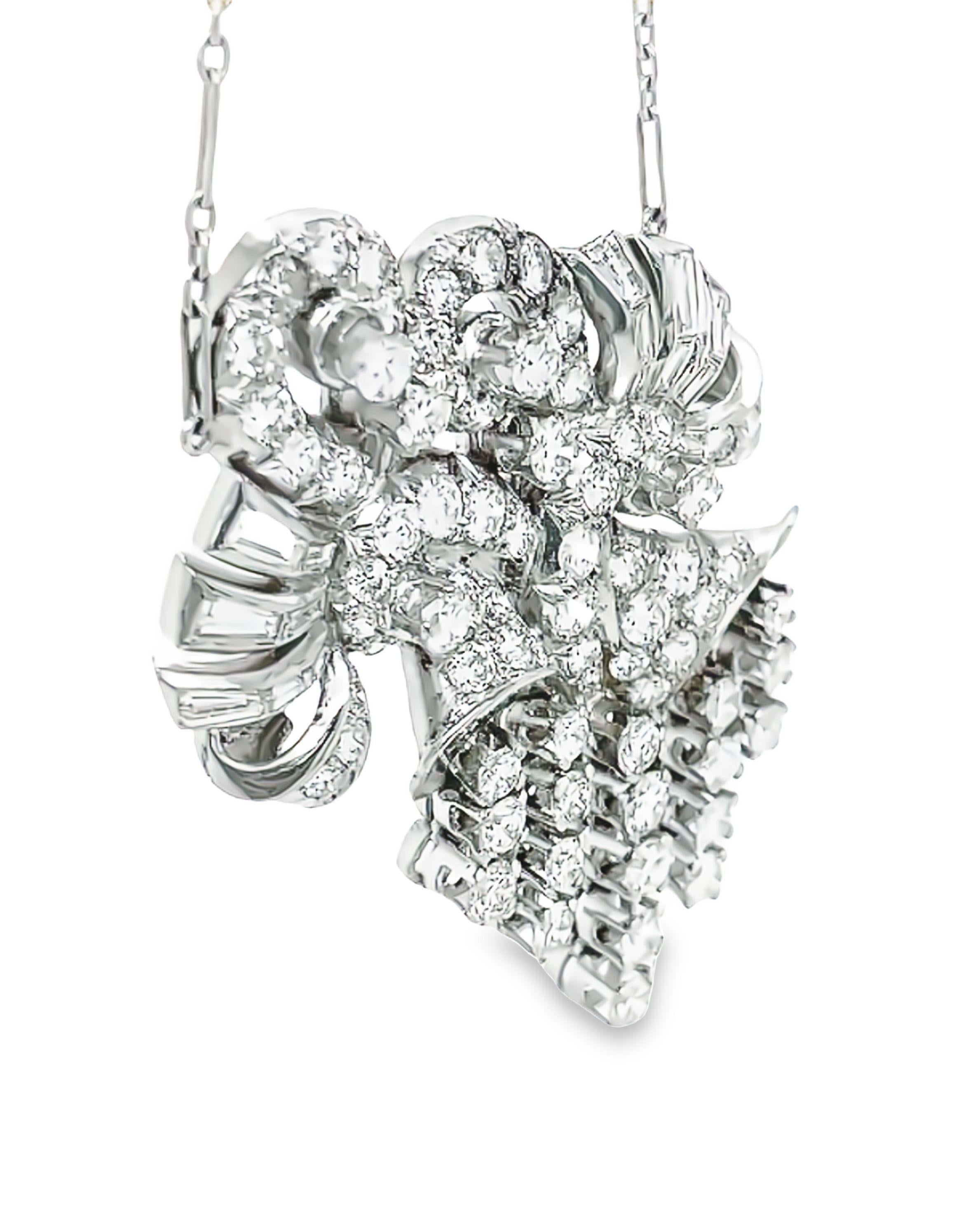 Taglio rotondo Collana di diamanti tondi e baguette in stile antico Art Deco in vendita