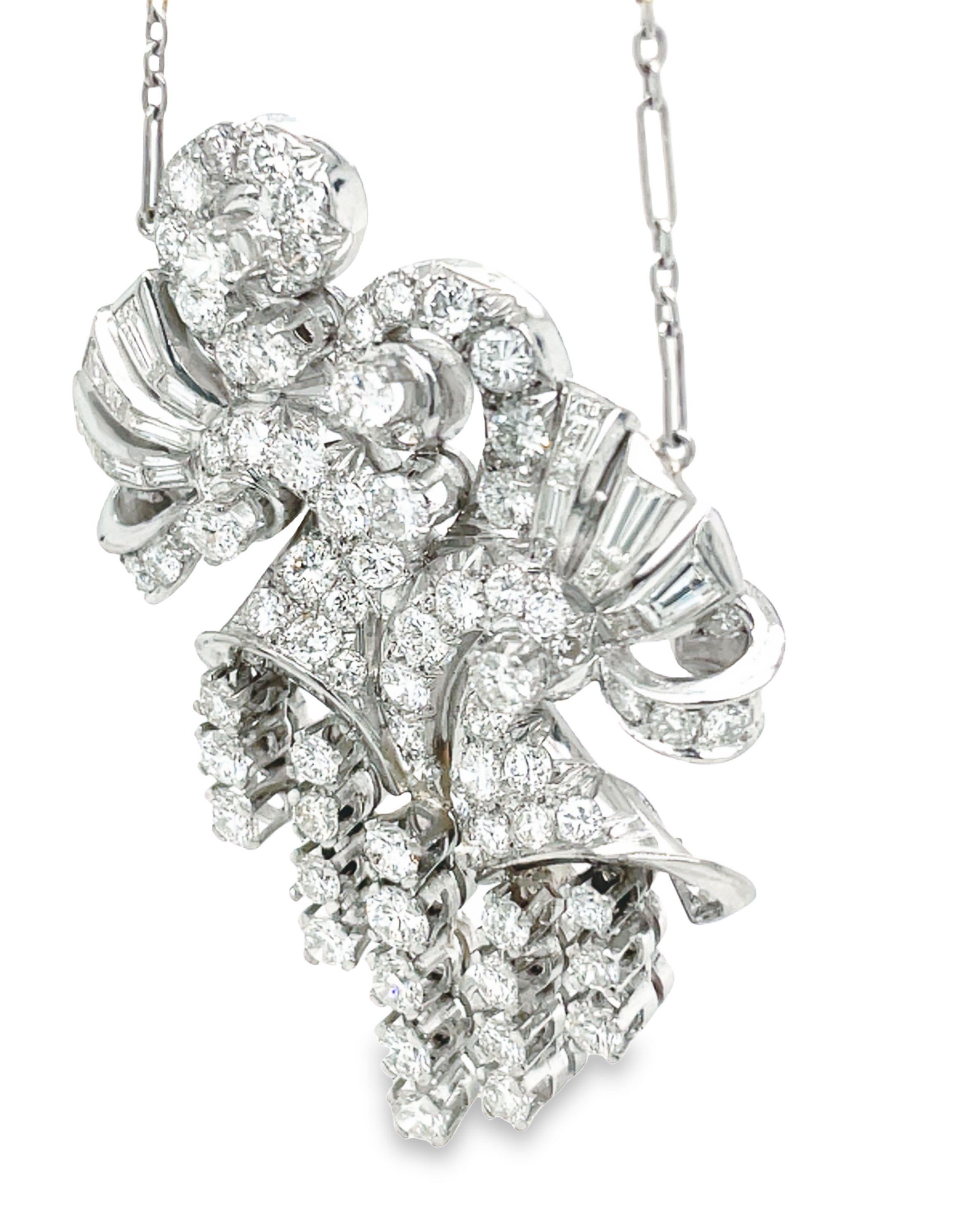 Collana di diamanti tondi e baguette in stile antico Art Deco In condizioni buone in vendita a beverly hills, CA