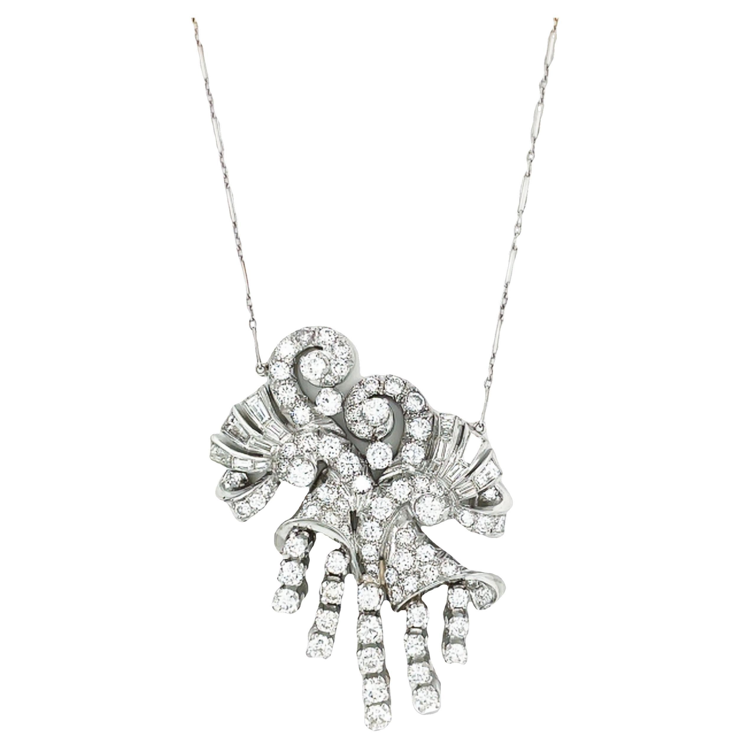 Collier Art déco ancien avec diamants ronds et baguettes