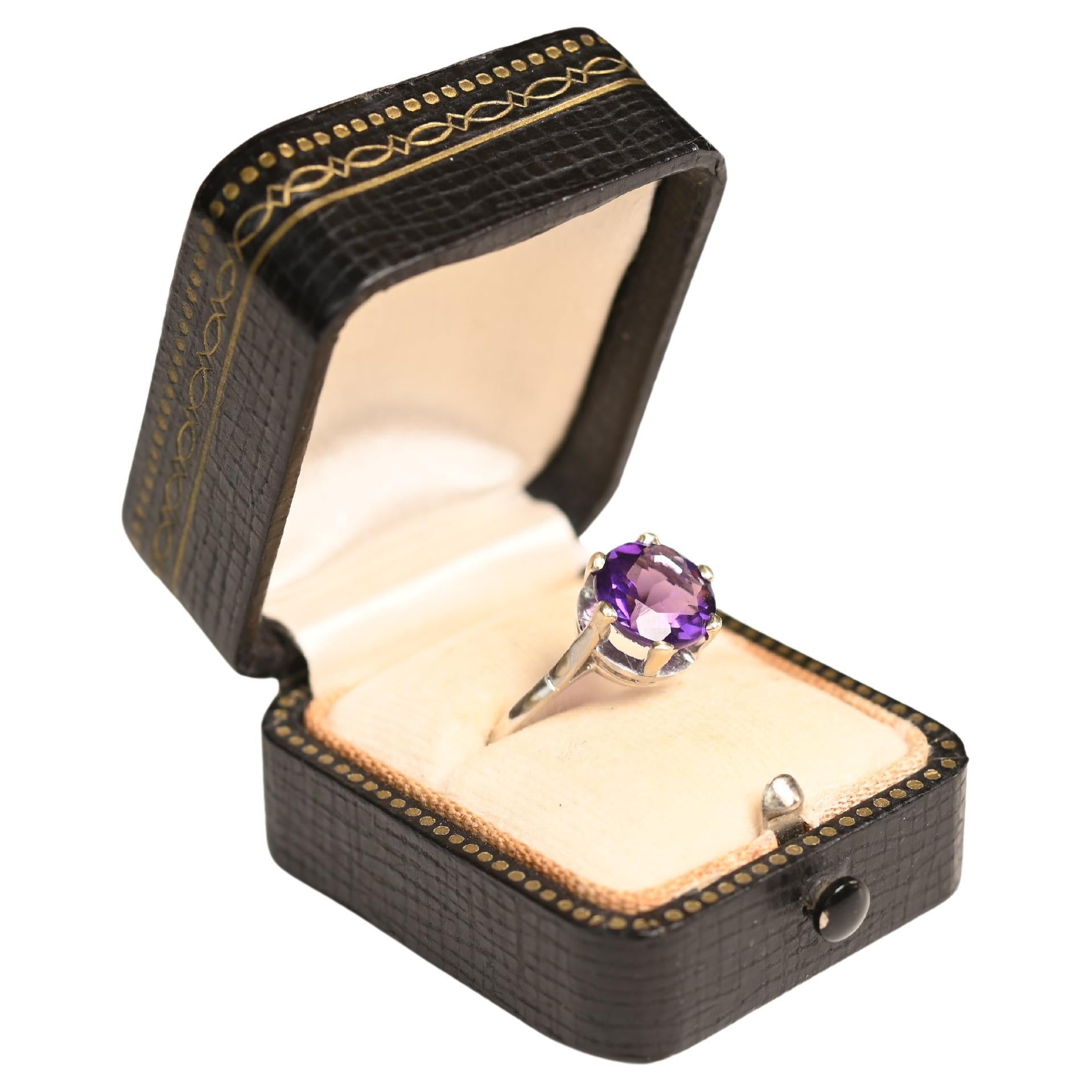 Antique Art Deco Round Cut Amethyst Ring  (Approx. 2.30-Carats), Platinum
