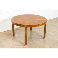 Antique Art Deco Round Dining Table with Wood Inlay 1930s