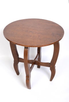 Antique Art Deco Round Oak Occasional Table Belgium, C.1920