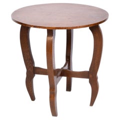 Antique Art Deco Round Oak Occasional Table Belgium, C.1920