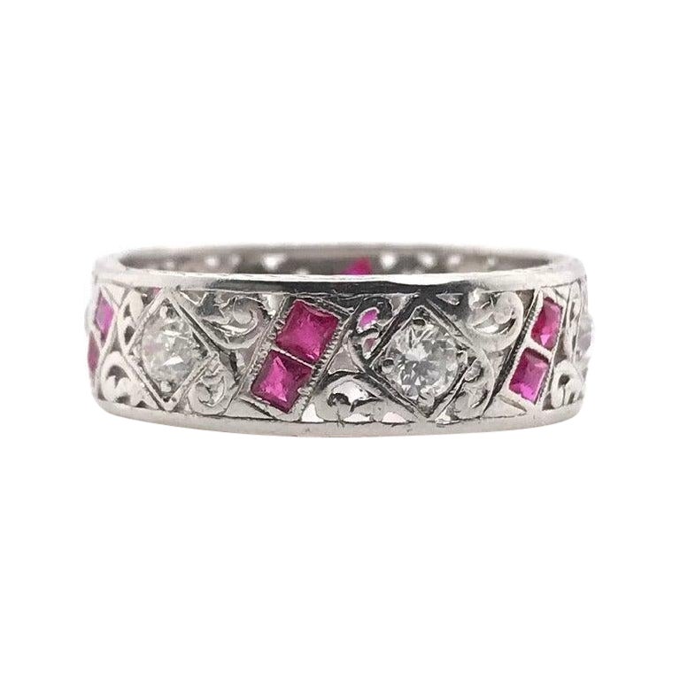Antique Art Deco Ruby and Diamond Filigree Eternity Band