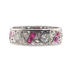 Antique Art Deco Ruby and Diamond Filigree Eternity Band