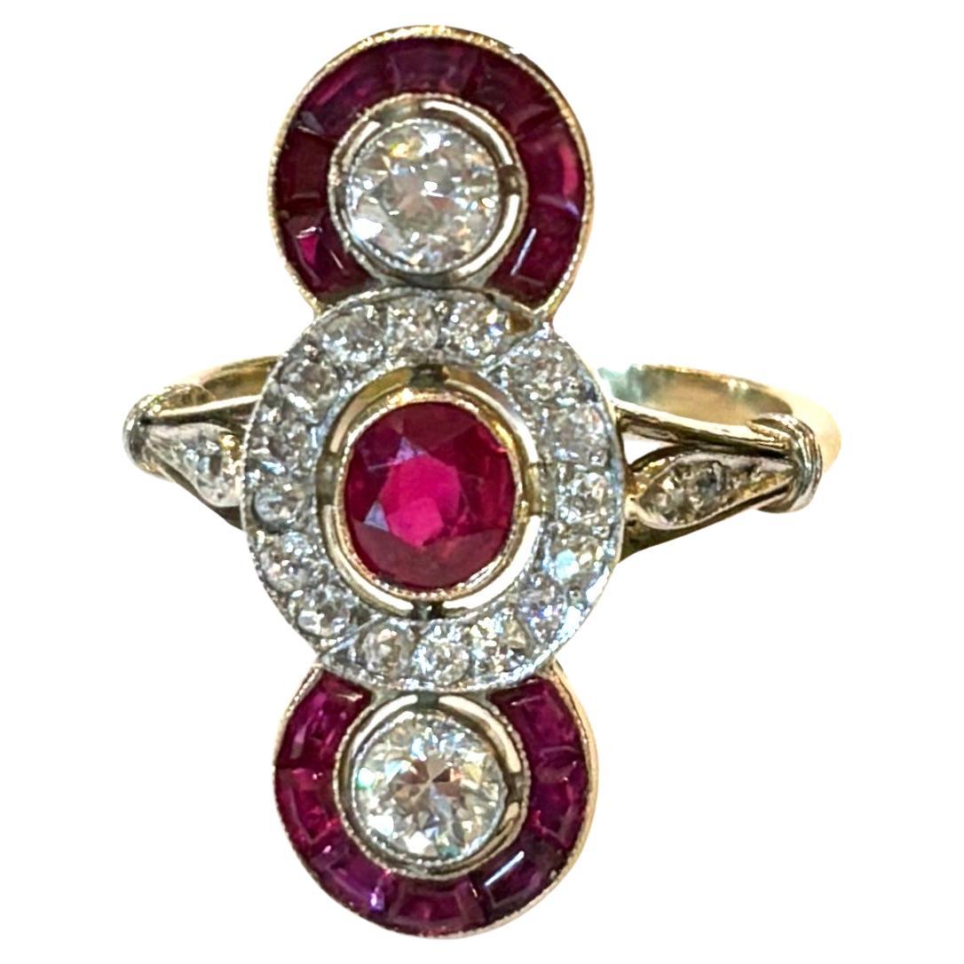 Antique Art Deco Ruby and Diamond Ring, Circa 1920's