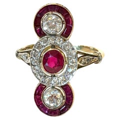 Antique Art Deco Ruby and Diamond Ring, Circa 1920's