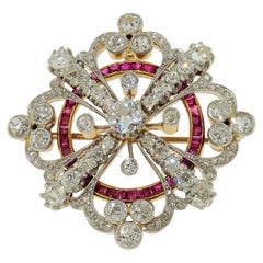 Antike Art-Deco-Rubin-Diamant-Platin 18 Karat Brosche Anhänger Estate Fine Jewelry