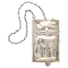 Antike viktorianische Rubin Augen Kätzchen Silber Geldbörse/Kompakt