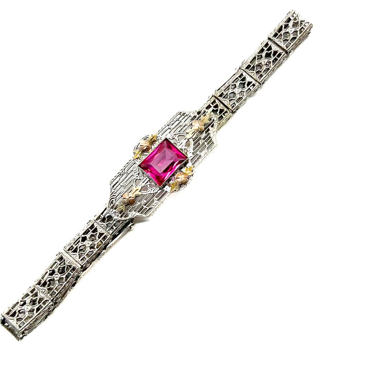Bracelet de cocktail Art déco ancien en pâte de rubis des années 1920 Bon état - En vente à Wilmslow, GB
