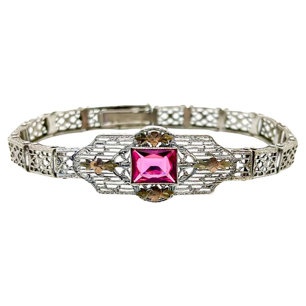 Antique Art Deco Ruby Paste Cocktail Bracelet 1920s