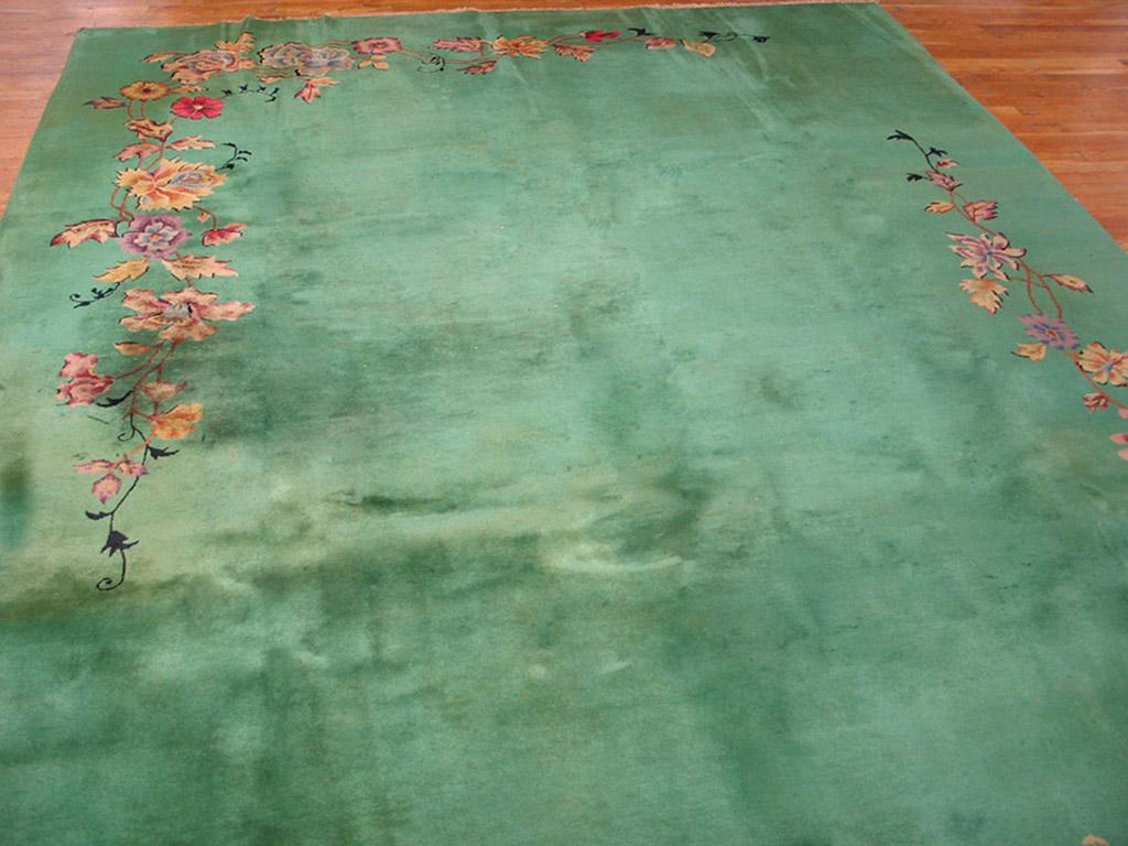 1930s Chinese Art Deco Carpet
Floral green background.
9' x 11'10