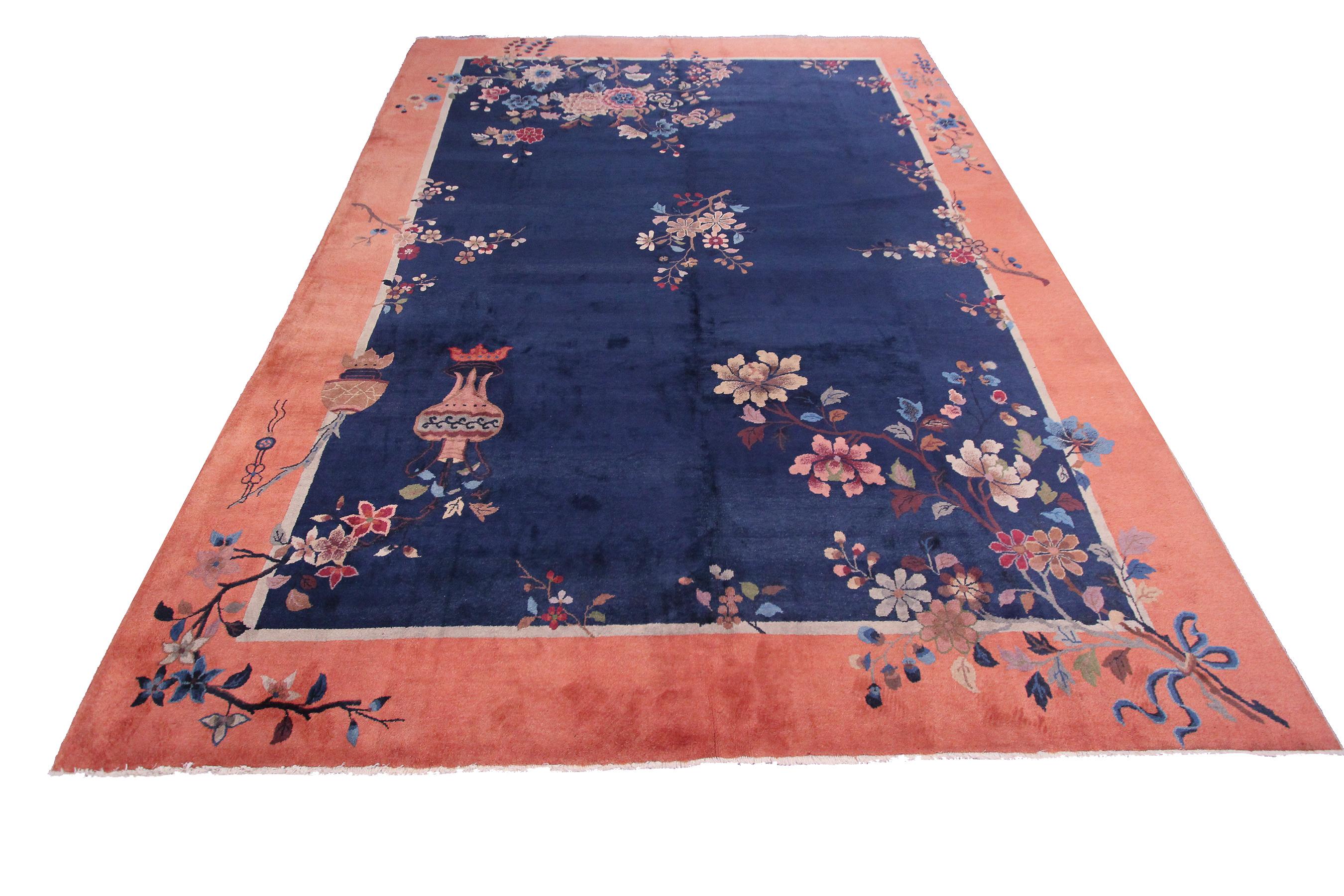 Hand-Knotted Antique Art Deco Rug Antique Chinese Rug Handmade Chinese Rug