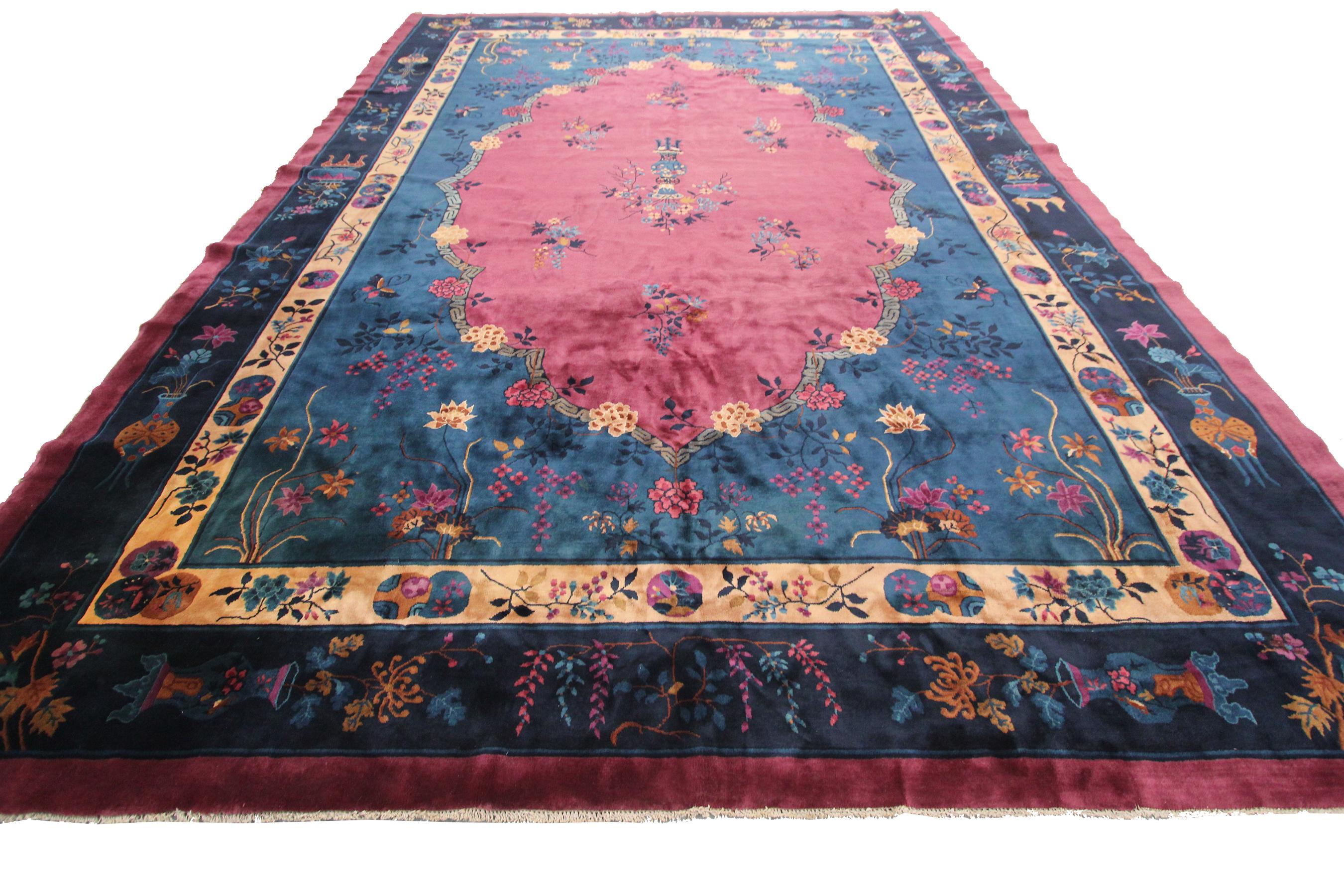 Hand-Knotted Antique Art Deco Rug Antique Art Nouveau Rug Chinese Rug 1920 Purple For Sale