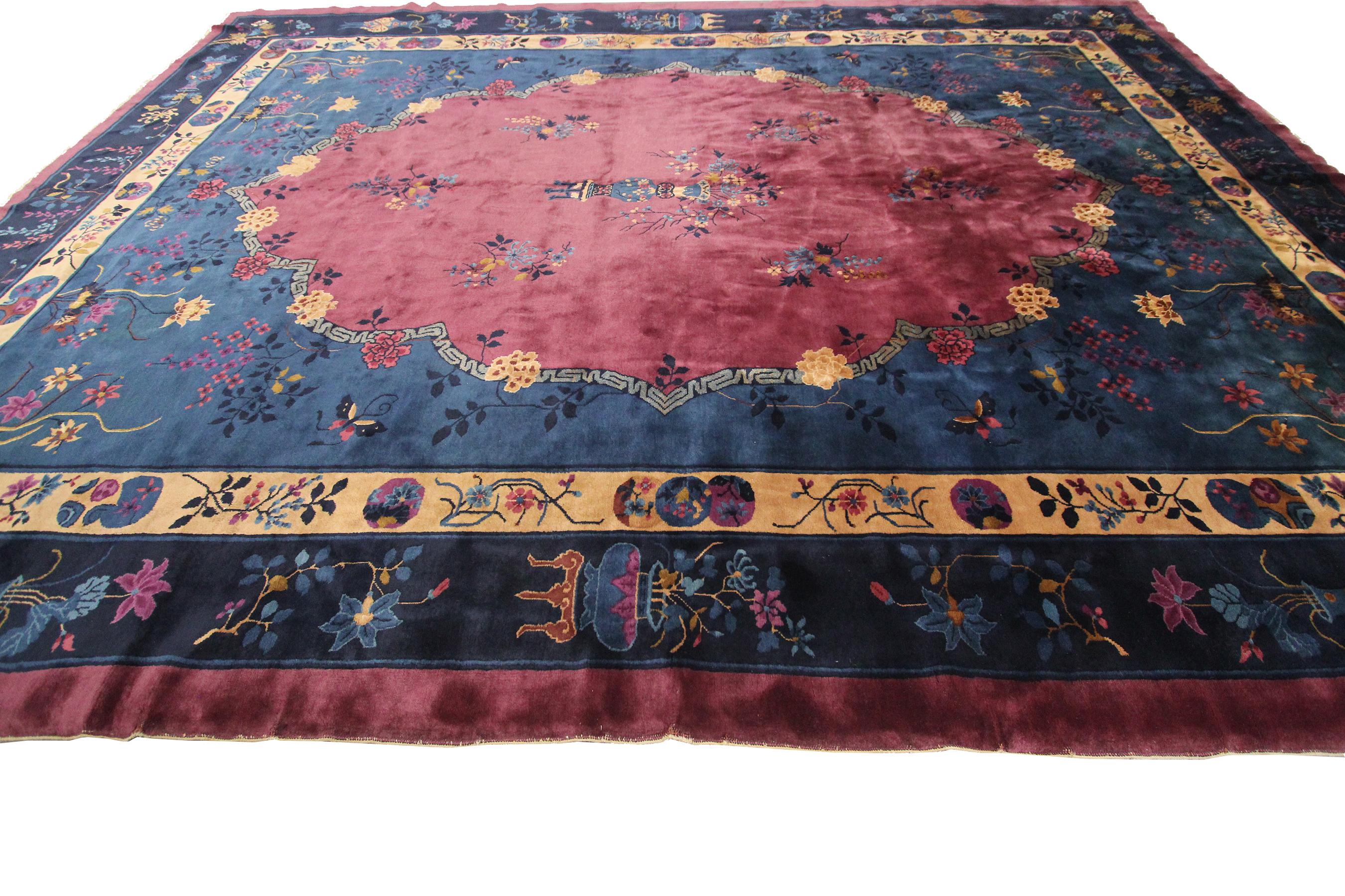 Antique Art Deco Rug Antique Art Nouveau Rug Chinese Rug 1920 Purple In Good Condition For Sale In New York, NY