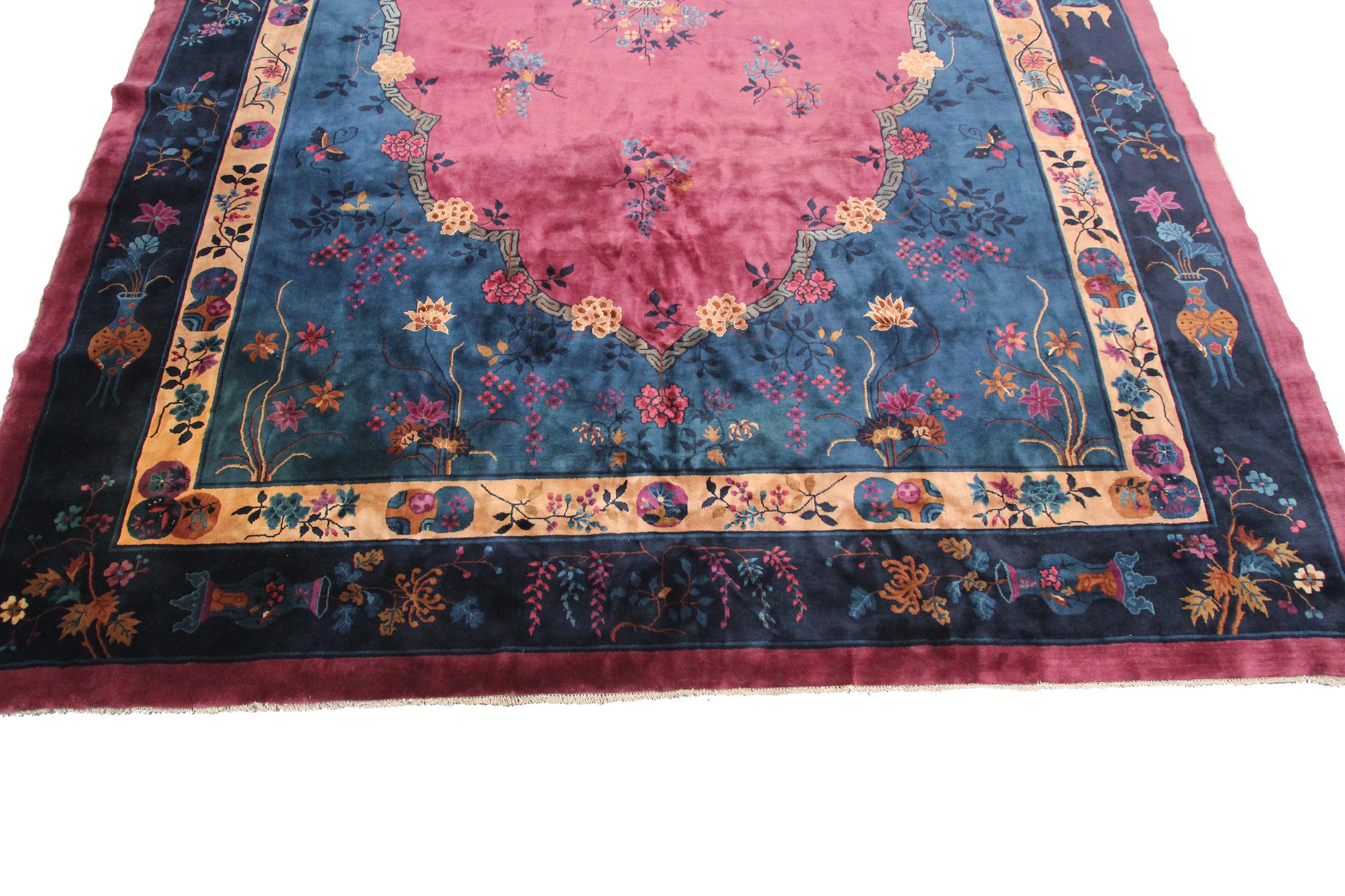 Early 20th Century Antique Art Deco Rug Antique Art Nouveau Rug Chinese Rug 1920 Purple For Sale