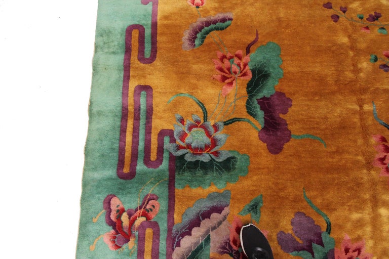 Early 20th Century Antique Art Deco Rug Antique Chinese Rug Butterfly Chinese Rug 1920 For Sale