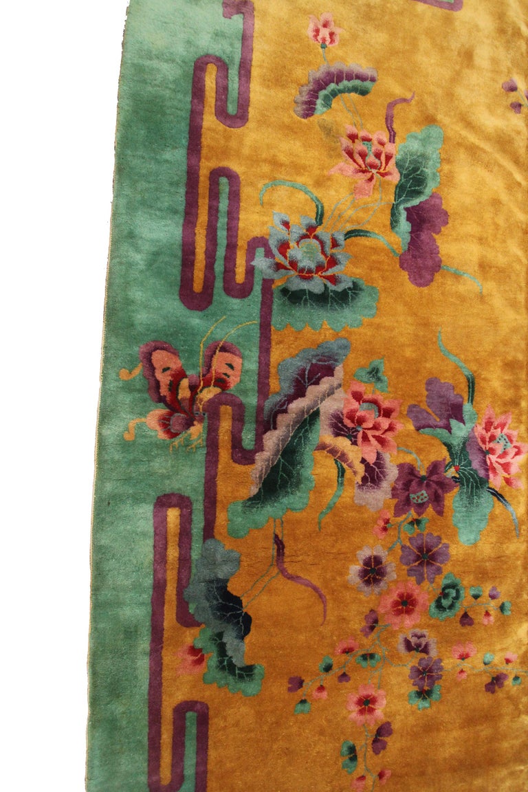 Wool Antique Art Deco Rug Antique Chinese Rug Butterfly Chinese Rug 1920 For Sale