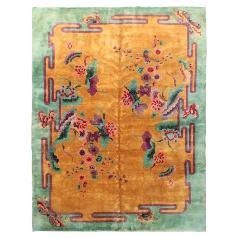 Antique Art Deco Rug Antique Chinese Rug Butterfly Chinese Rug 1920 For Sale