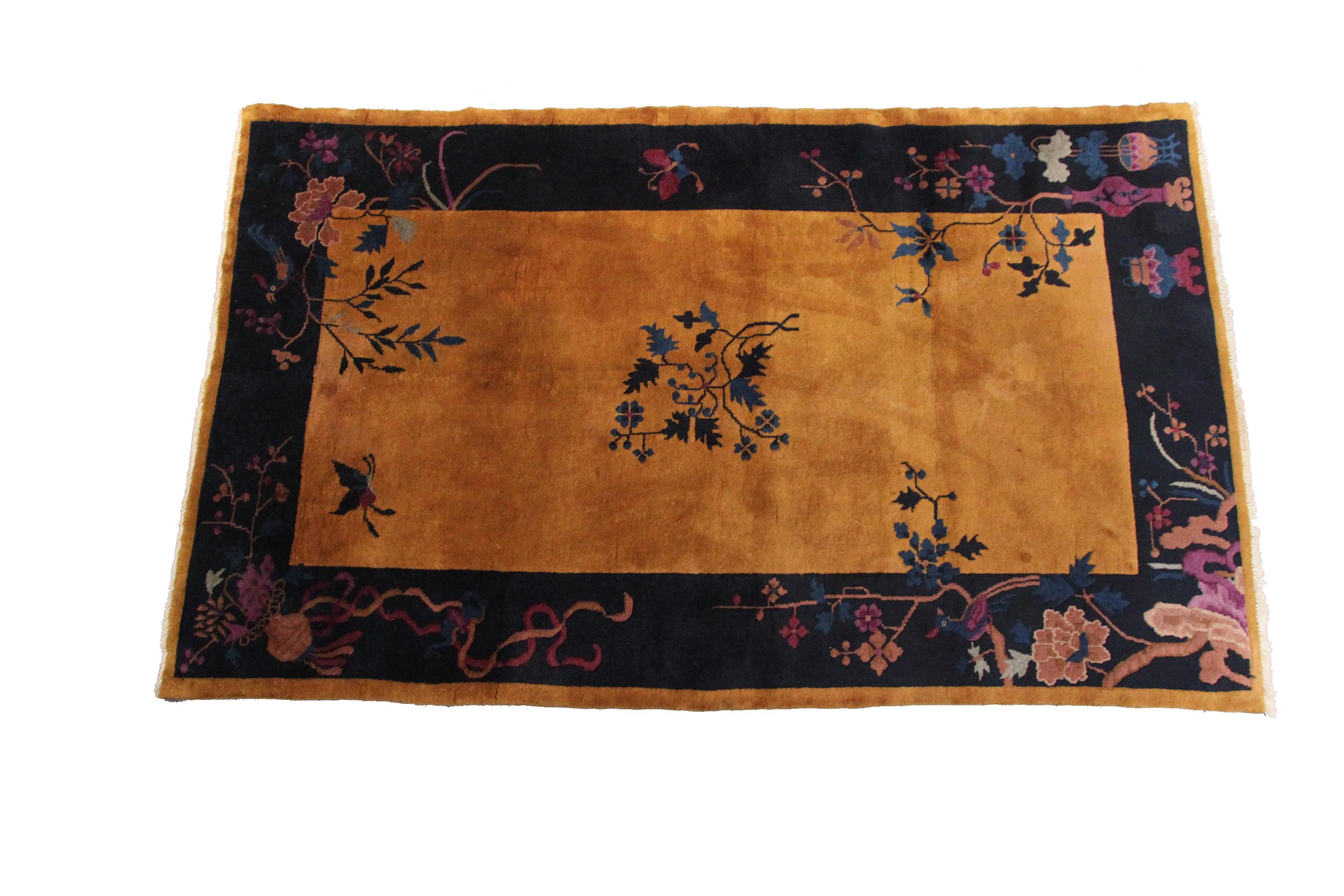 Rare tapis antique Art Deco Tapis chinois Tapis chinois antique 

3'10