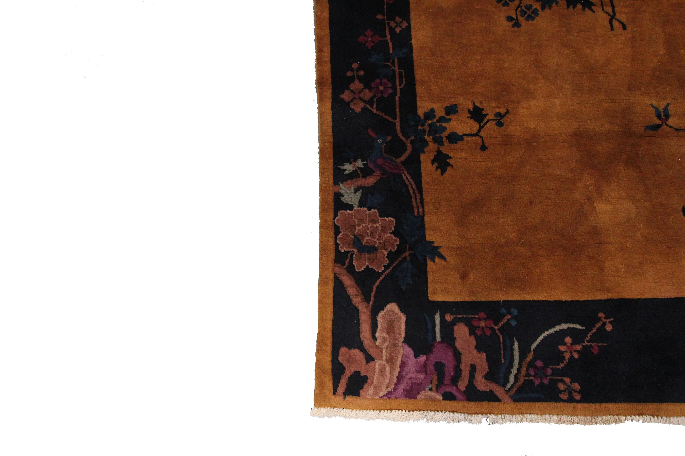 Early 20th Century Antique Art Deco Rug Antique Chinese Rug Chinese Rug 1920 Gold Chinese Rug