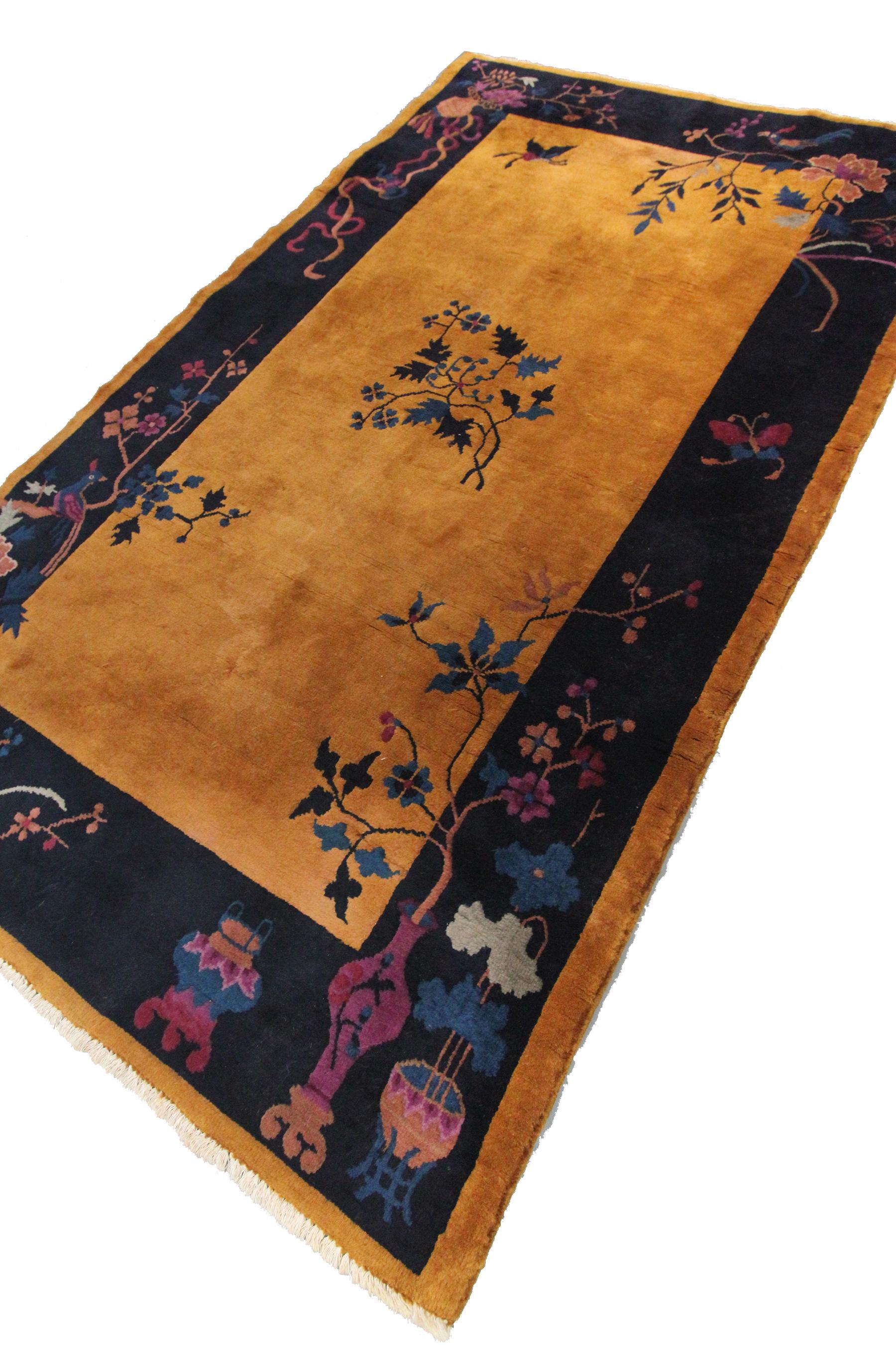 Laine Tapis Art déco ancien Tapis chinois ancien Tapis chinois or 1920 en vente