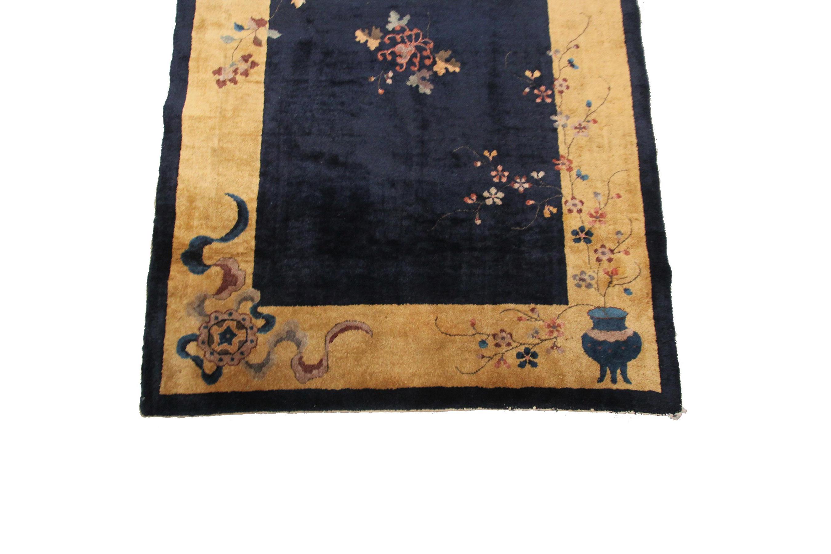 Antique Art Deco Rug Antique Chinese Rug Walter Nichols Blue 4x7 122x203cm In Good Condition For Sale In New York, NY