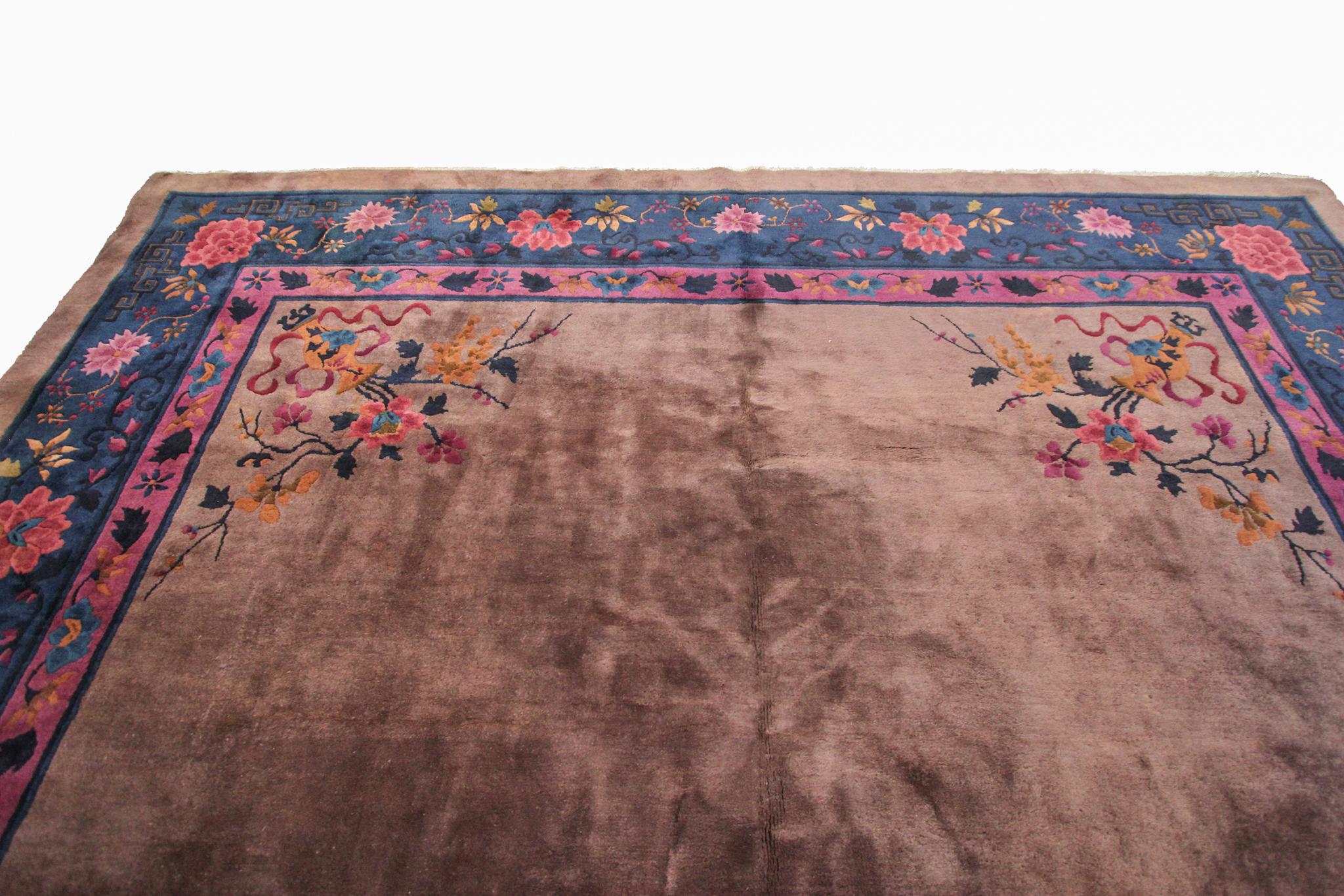 Hand-Knotted Antique Art Deco Rug Antique Chinese Walter Nichols Rug 1920 9x12 275cm x 361cm  For Sale